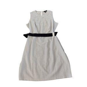 Dennis Basso White & Black Sleeveless Belted Dress - 2X